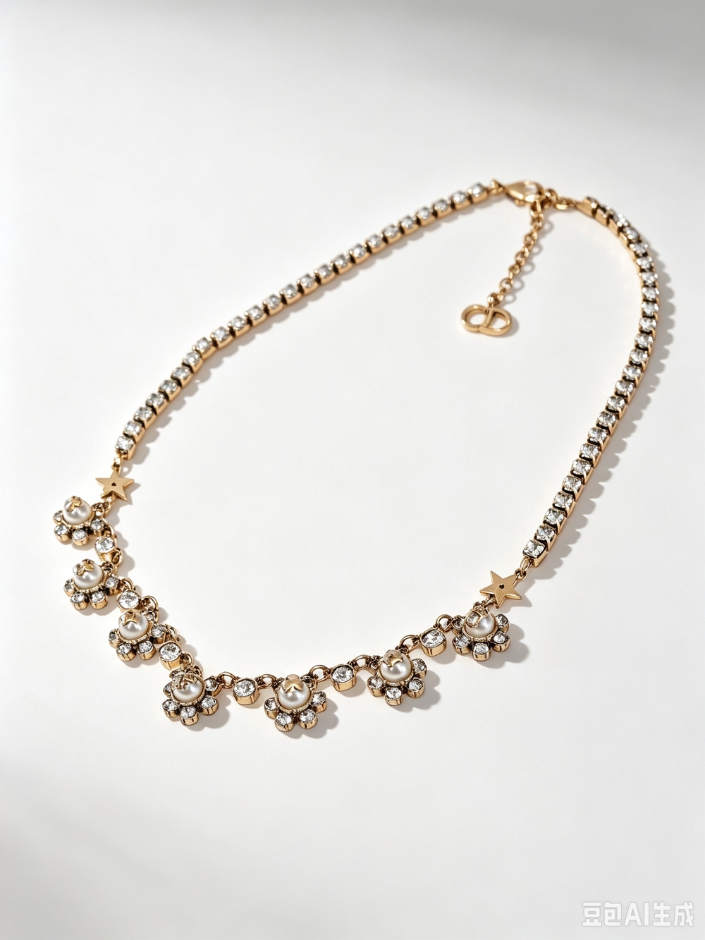 Dior Gold Pearl Crystal Flower Necklace
